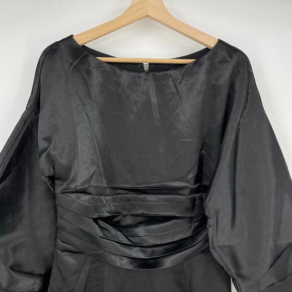 h:ours | Cristiano Mini Dress in Black Noir Satin Statement Sleeve Sheath M - Picture 7 of 14